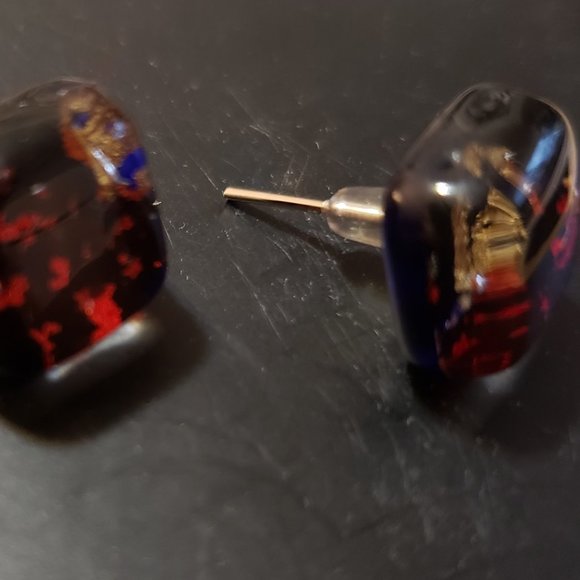 Murano Glass Necklace and Earring Set, Black, Red and Gold - Picture 10 of 11